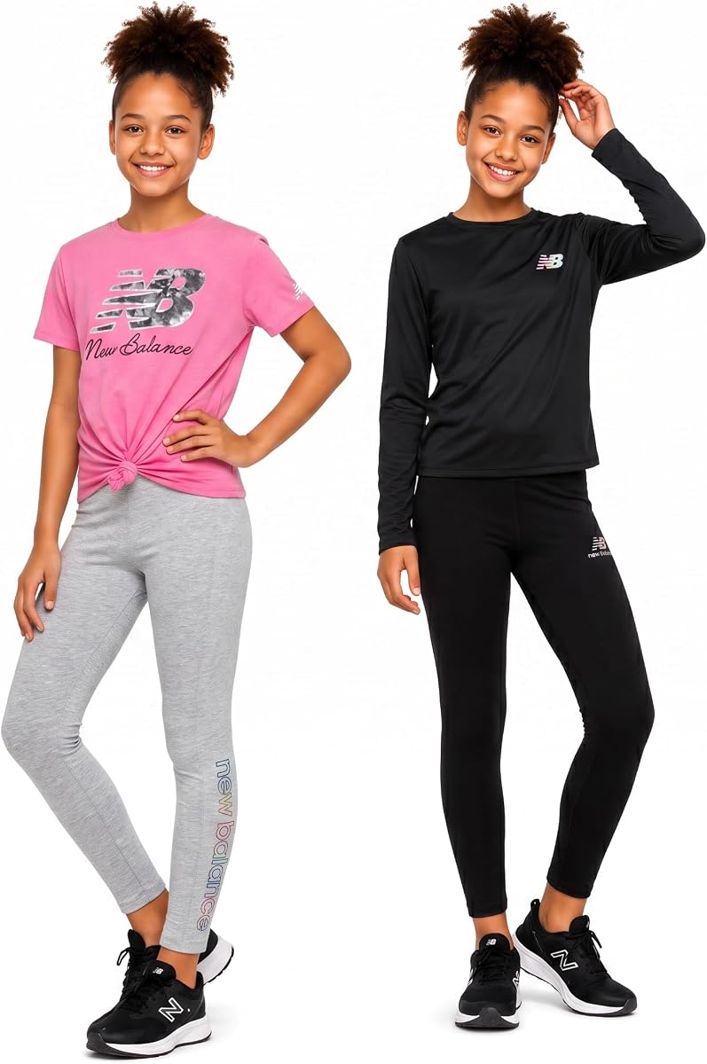Girls 4 Piece Short Sleeve, Long Sleeve Shirts & Leggings Set