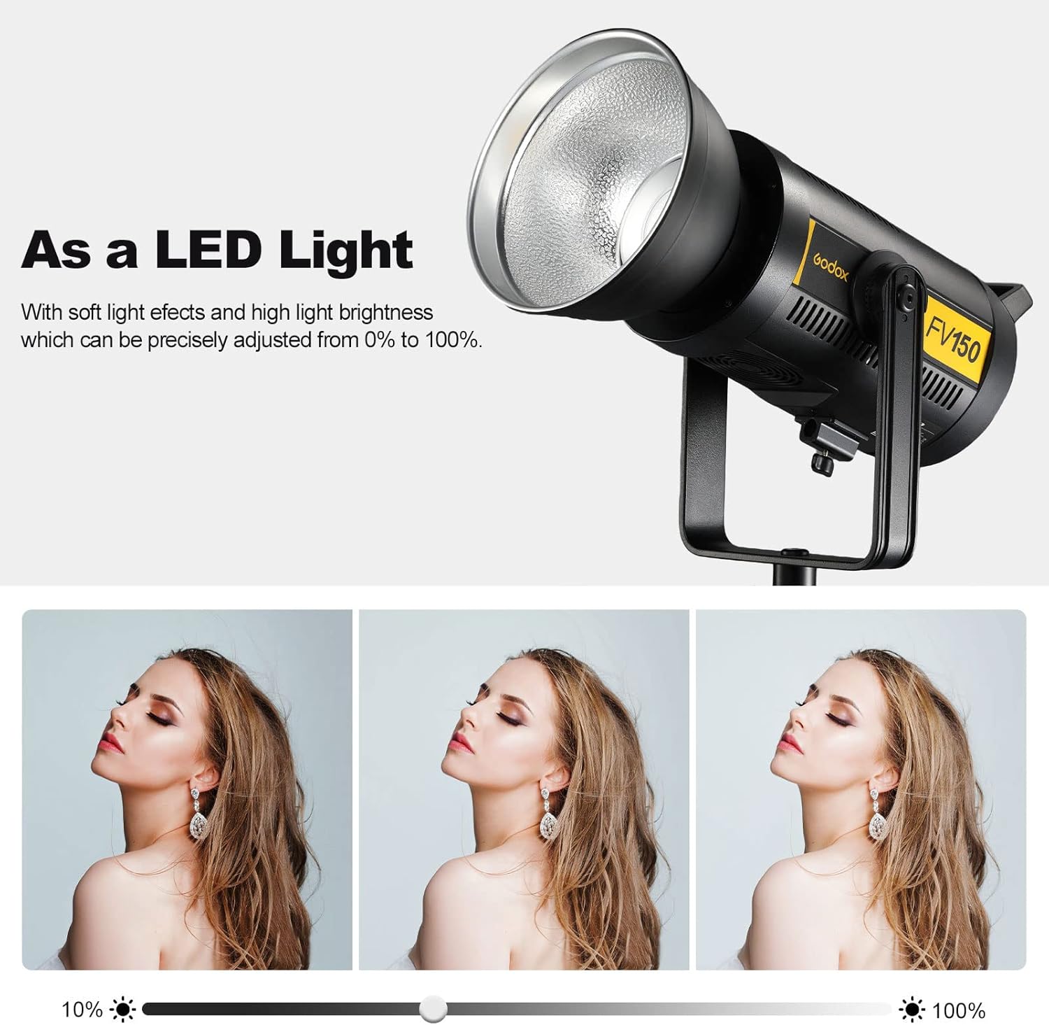 Godox FV150 150W 2.4G Flash LED Light, 1/8000s High Speed Sync, CRI96+, TCLI 96+, 12000LUX, 5600K±200K, Built in 8 FX Special Effects Modes, Compatible for Canon, Nikon, Sony, Olympus,Panasonic, Pent