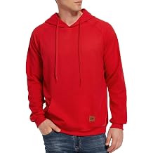 VICT POPU Hoodies For Men Pullover Long Sleeve hooded Plaid Jacquard With Big Pockets Solid Color Sweatshirt