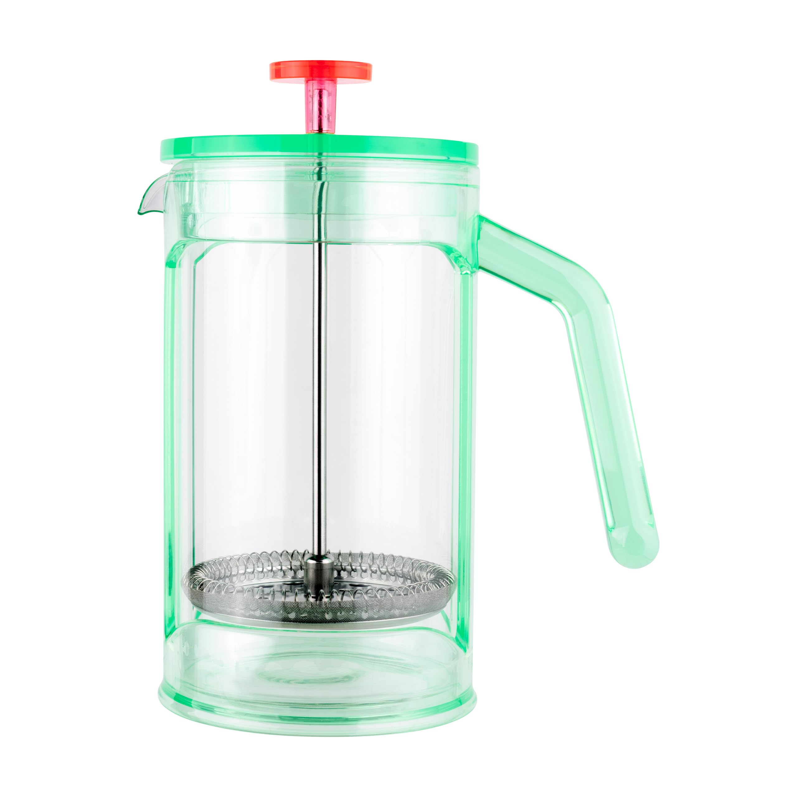 Café Olé Chiaro Cafetière, Green & Red, 1000ml / 4-5 Mugs / 8 Espresso Cups, French Press Coffee Maker, Stainless Steel Mesh Filter, Glass Beaker, Acrylic Body and Handle