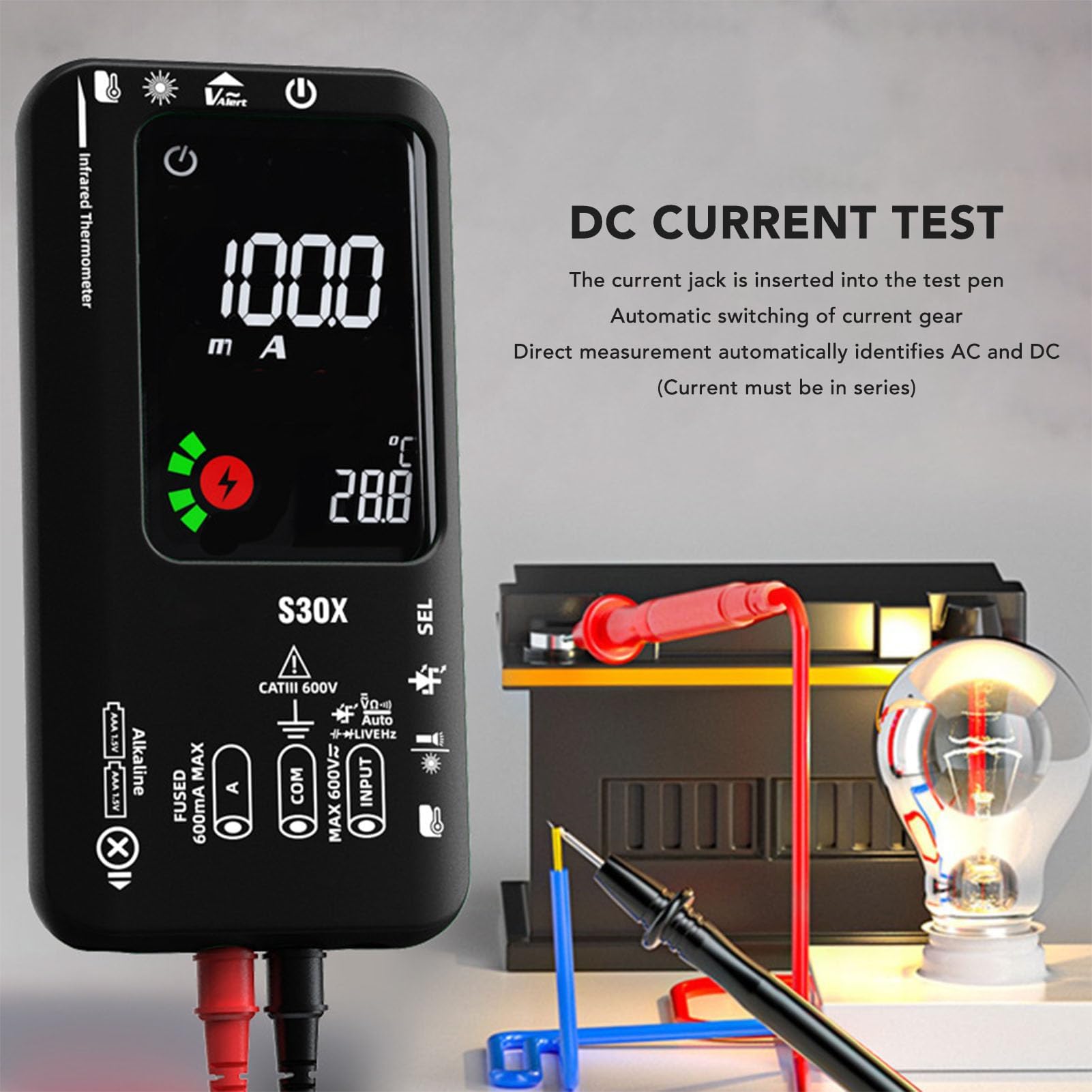 Crenova MS8233D Multimeter für Spannung, Strom, Widerstand, AC DC Voltmeter Ohm Tester mit Hintergrundbeleuchtetem LCD-Display