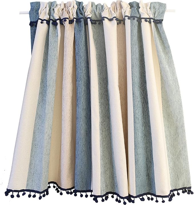 A.Monamour Gardine Scheibengardinen Kurzstores Schiebevorhänge Blickdicht Blau Beige Gestreift Kurzvorhang Kurzgardinen Fensterbehandlung Küche Vorhang Fenster Kurz Stores Bistrogardine