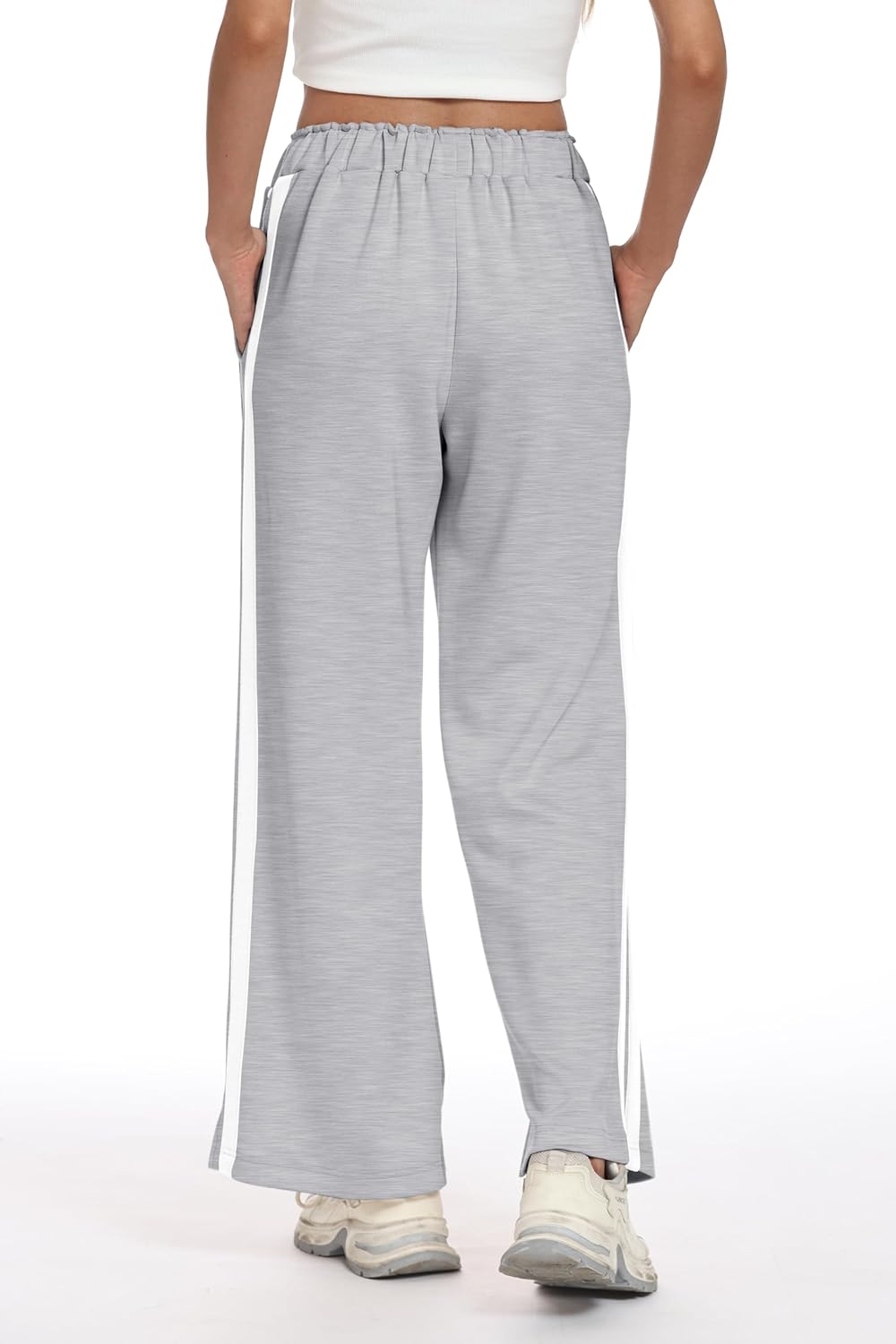 KevaMolly Womens Wide Leg Sweatpants Side Striped High Waisted Baggy Pants Drawstring Lounge Track Pants Athletic Joggers - Image 2