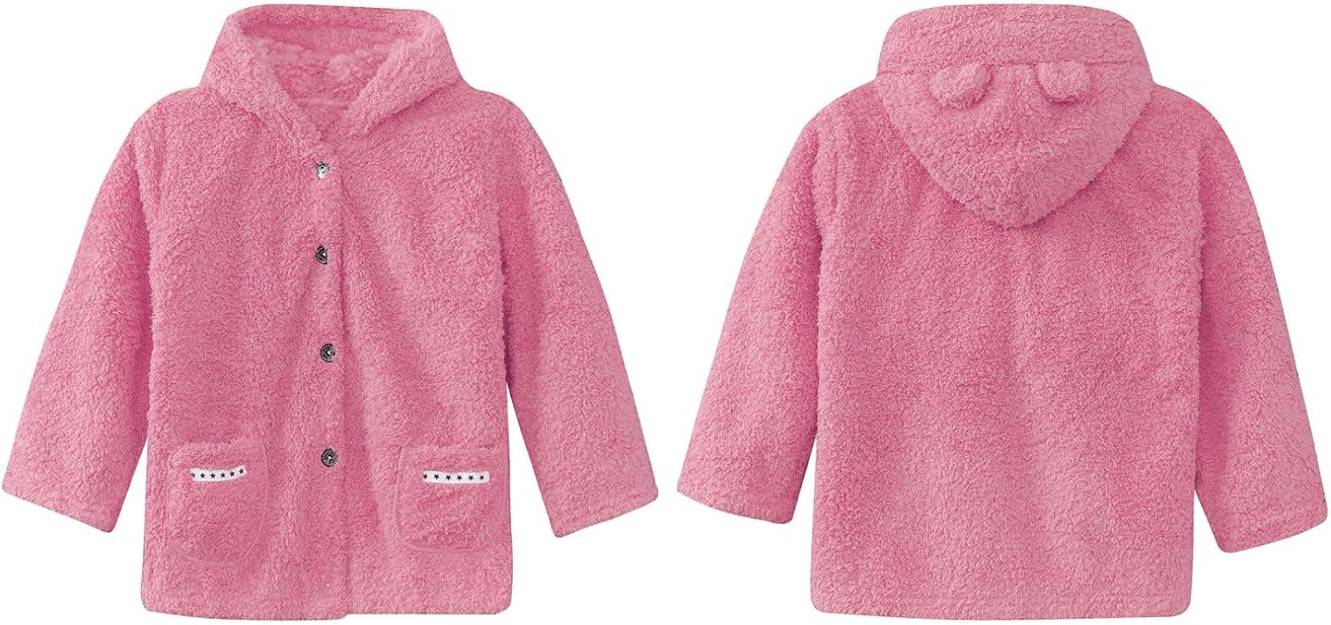 ranrann Kids Girls Boys Bear Ears Hooded Coat Long Sleeve Sherpa Fleece Hoodie Jacket Fall Winter Overcoat Outerwear