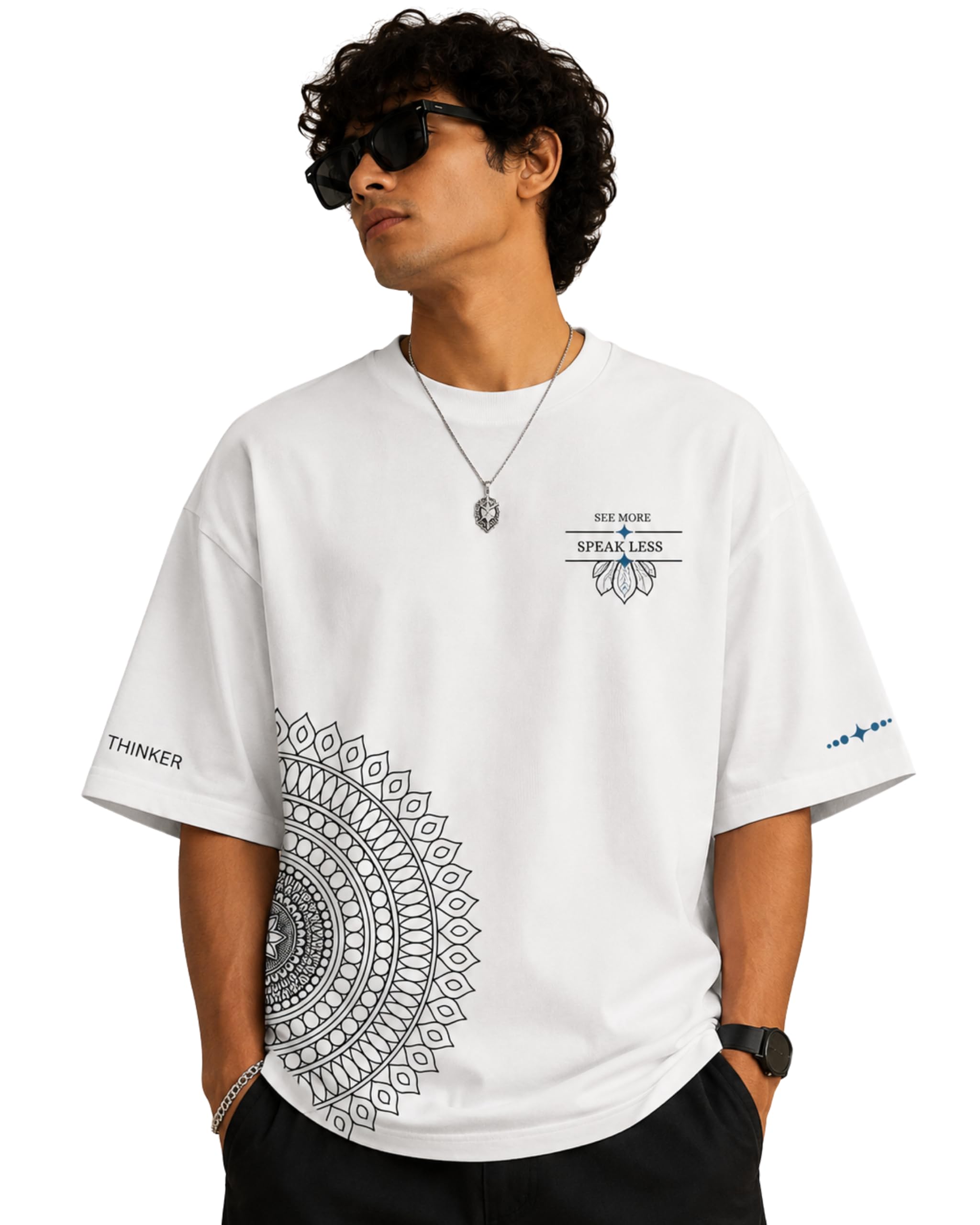 Men’s Oversized Graphic Printed T-Shirt | Premium Owl & Mandala Back Print | Round Neck Half Sleeve Casual Streetwear T-Shirt