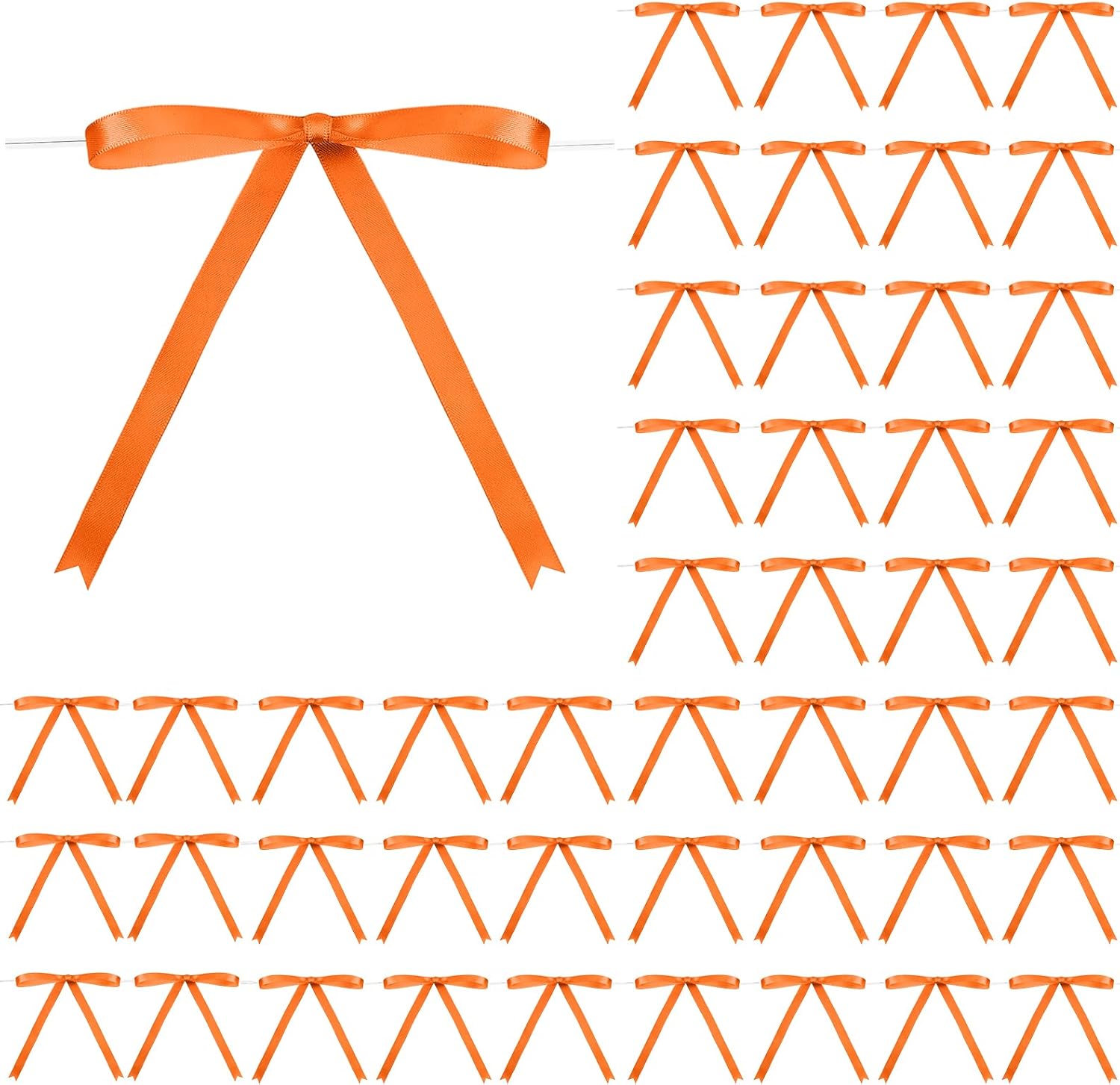 Riceshoot Orange Bows, 50 Pcs 5x7 Inch Twist Tie Satin Ribbon Bows for Gift Wrapping Cake Balloons Treat Bags Birthday Present Holiday Gift DIY Craft Wedding Baby Shower Anniversary Party Decor