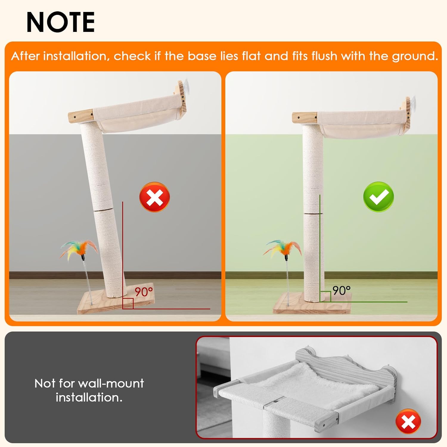 Keaber Cat Window Perch with Scratching Post, 44" Tall Adjustable Sisal Cat Tree for Large Cats Up to 33lbs, Suction Cup Wooden Hammock for Climbing,Bird Watching,Sleeping, Beige,with Washable Cushion