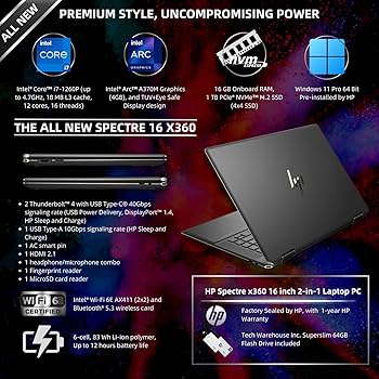 Windowsノート本体 HP Spectre x360 i7-1065g7 16/1Tb 4G LTe Amazon.com: HP Spectre X360 2-in-1 Touchscreen Laptop, 16