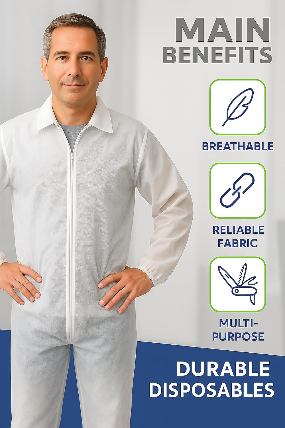 Disposable Coveralls Breathable Paint Suit, Crawl Space, Lightweight Coveralls