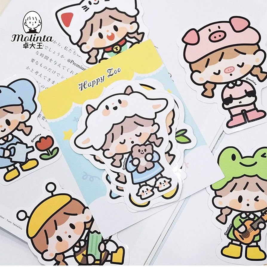 Amazon | シール Molinta モリンタ 少女 动物防水贴 pvc カラフル 手帳