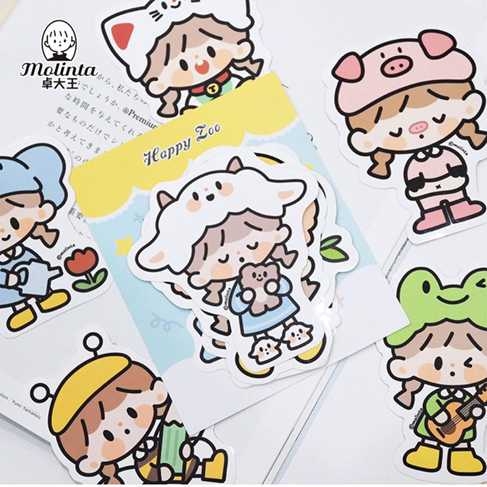 Amazon | シール Molinta モリンタ 少女 动物防水贴 pvc カラフル 手帳