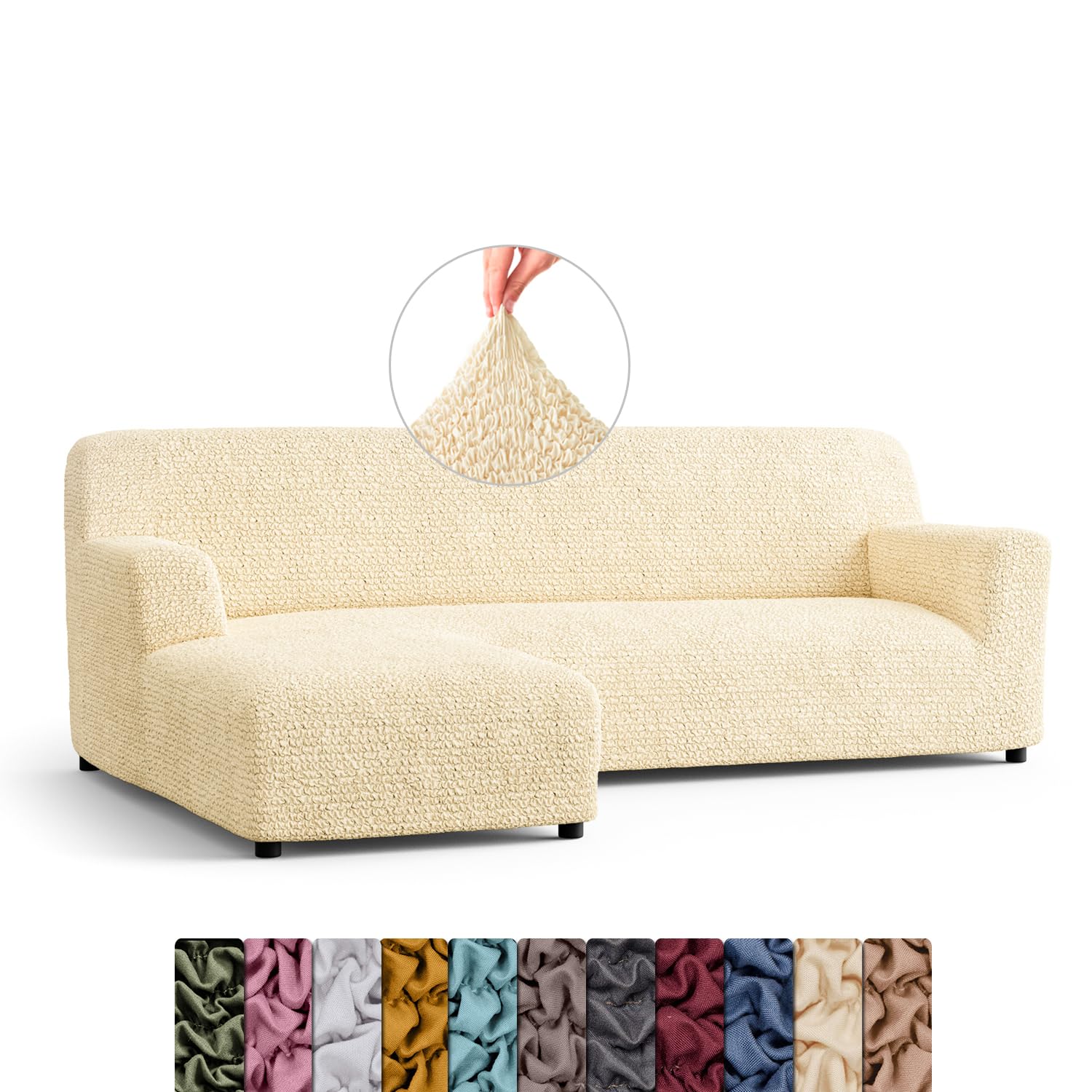 Menotti L Shape Sofa Cover - Sectional Covers - Chaise Lounge Couch Cover - Soft Polyester Fabric Slipcovers - 1-piece Form Fit Stretch Furniture Slipcover - Microfibre -Beige (L-Shape Left)