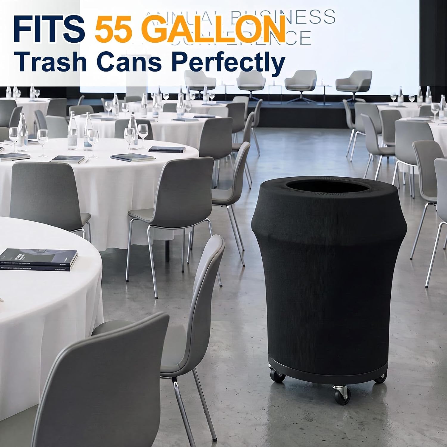 Tanlade 2 Pcs 55 Gallon Spandex Trash Can Cover for on Wheels, Black