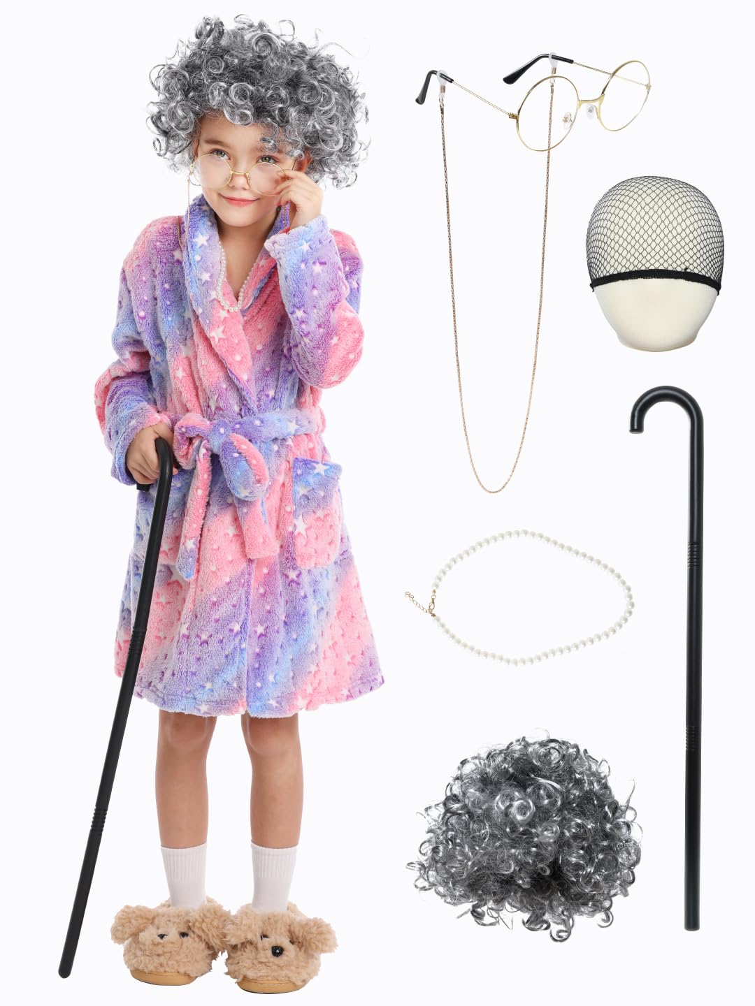 Seasons 7PCS Old Lady Costume For Kids, 100 Days Of