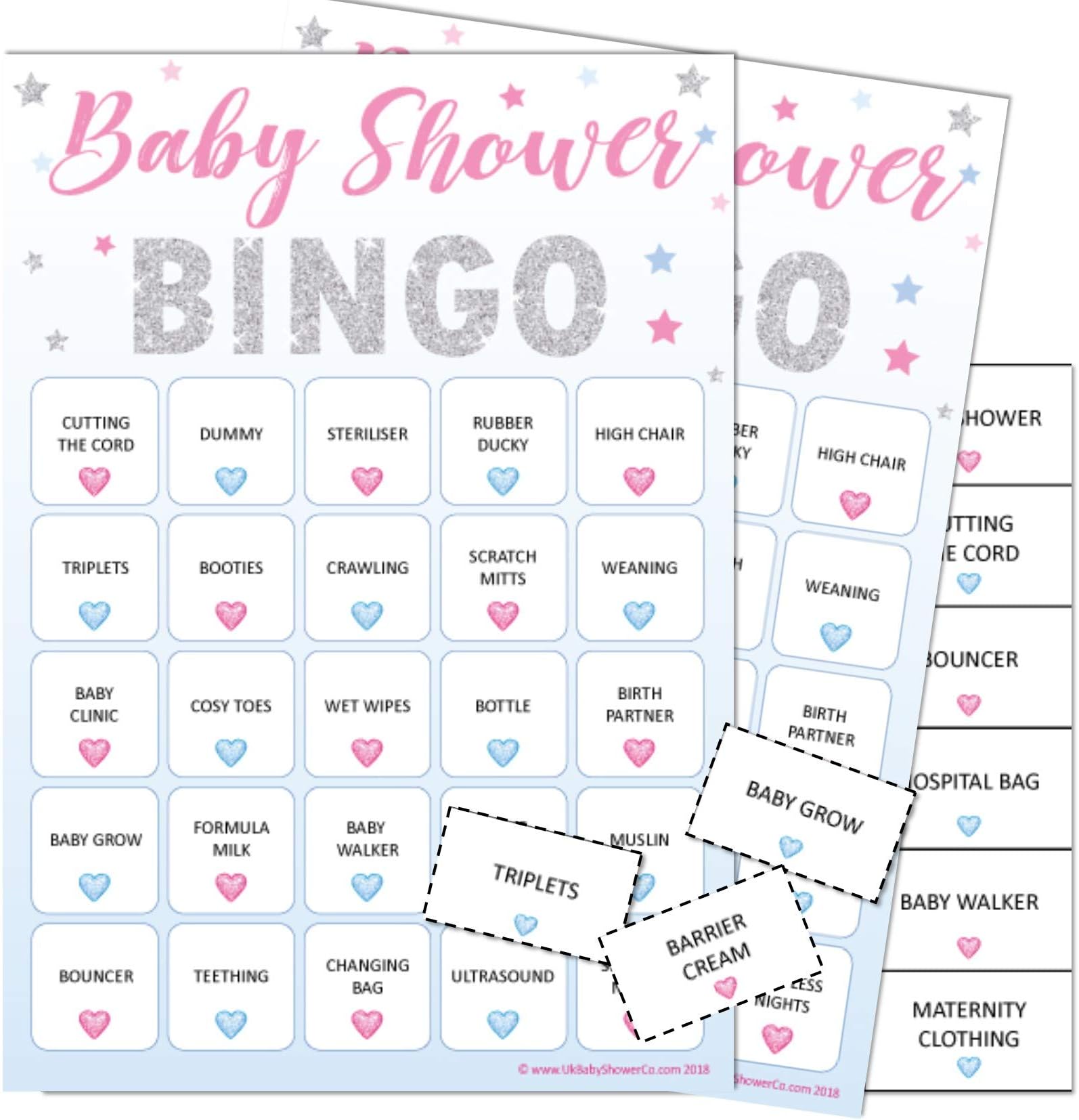 Baby Bingo - Baby Shower Party Game for up to 20 Players (UNISEX STARS)