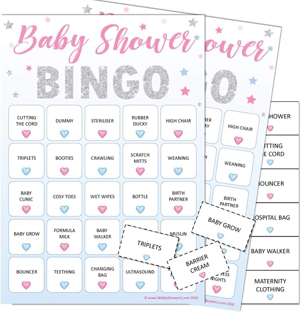 Baby Bingo - Baby Shower Party Game for up to 20 Players (Unisex Stars)