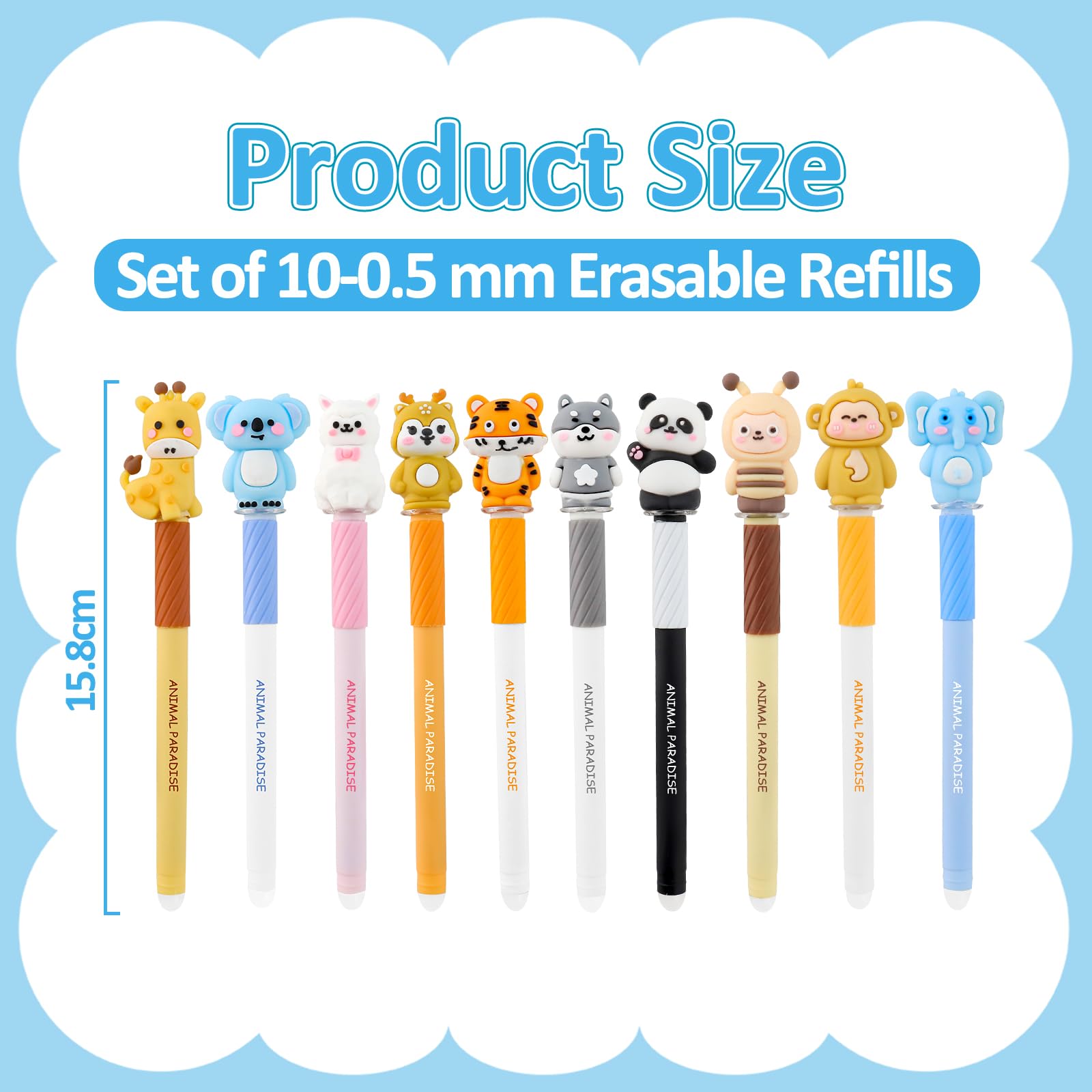 Set di 10 penne gel cancellabili, cancellabili, con motivo animale, riscrivibili, per scuola, ufficio, compleanno, Pasqua, regalo
