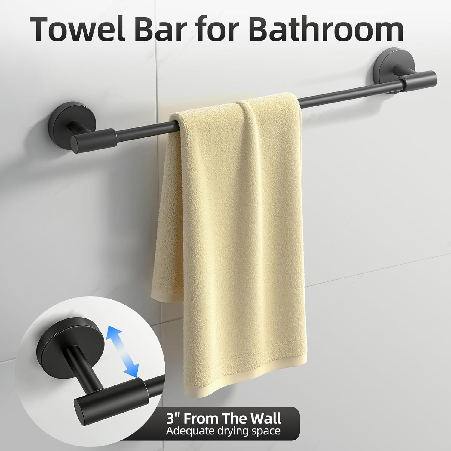 Bathroom Hardware Accessories Set 5 PCS, Matte Black Bathroom Towel Bar Racks Set, SUS304 Stainless Steel Bathroom Fixture Set, 19in Towel Bar Bathroom, Toilet Paper Holder, Towel Hooks, Towel Ring