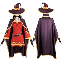 Women Anime Konosuba Megumin Cosplay Costume Red Witch Dress Cape Jacket Cloak Uniform Halloween Outfits with Hat