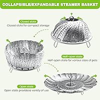 Vista 4 de Cesta de vapor de acero inoxidable, accesorios para ollas instantáneas para alimentos y verduras, cesta de vapor expandible prémium para adaptarse a