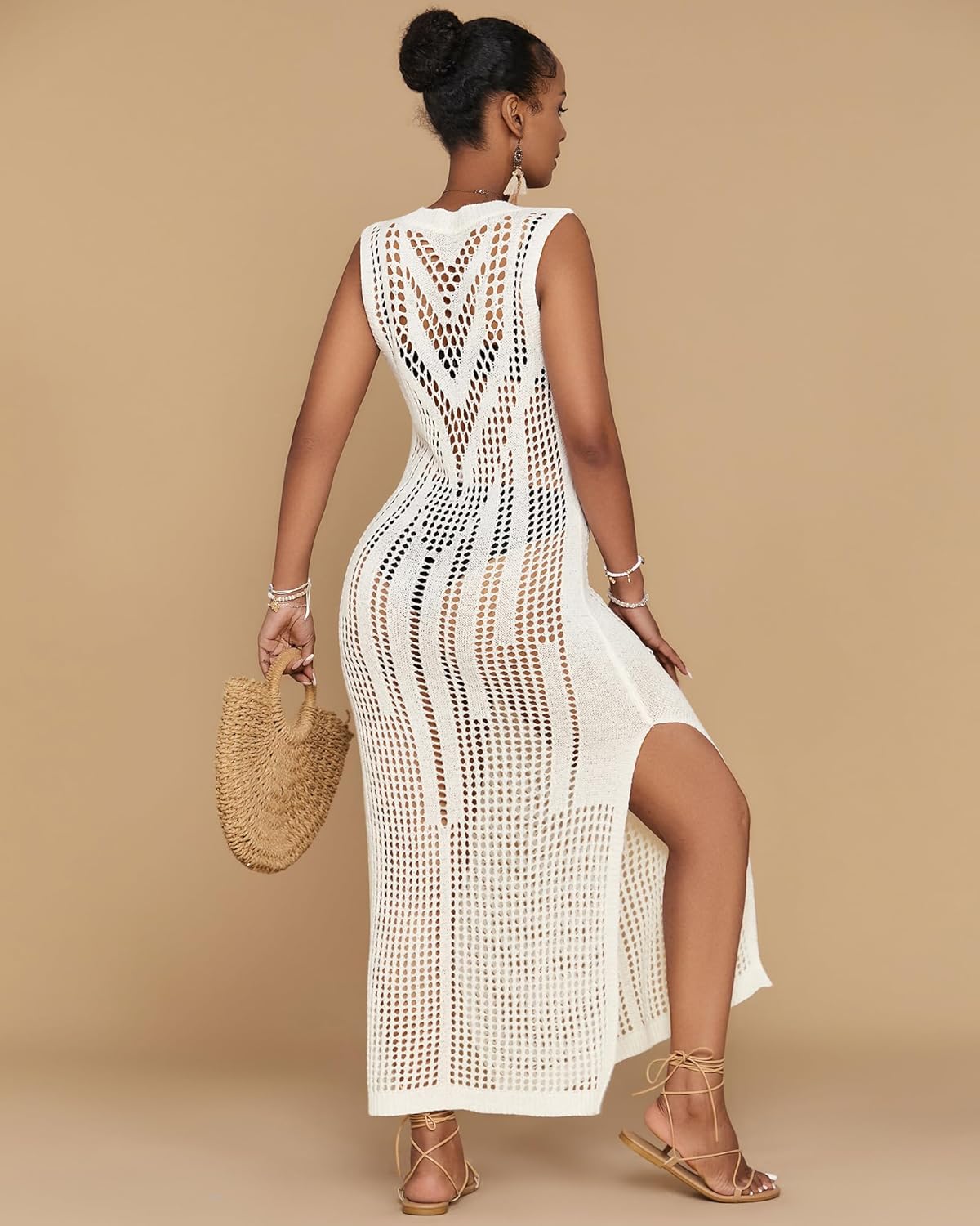 Bsubseach Crochet Beach Cover Ups for Women Hollow Out Sleeveless Swimsuit Cover Up Swimwear Bikini Coverup Dress - Image 4