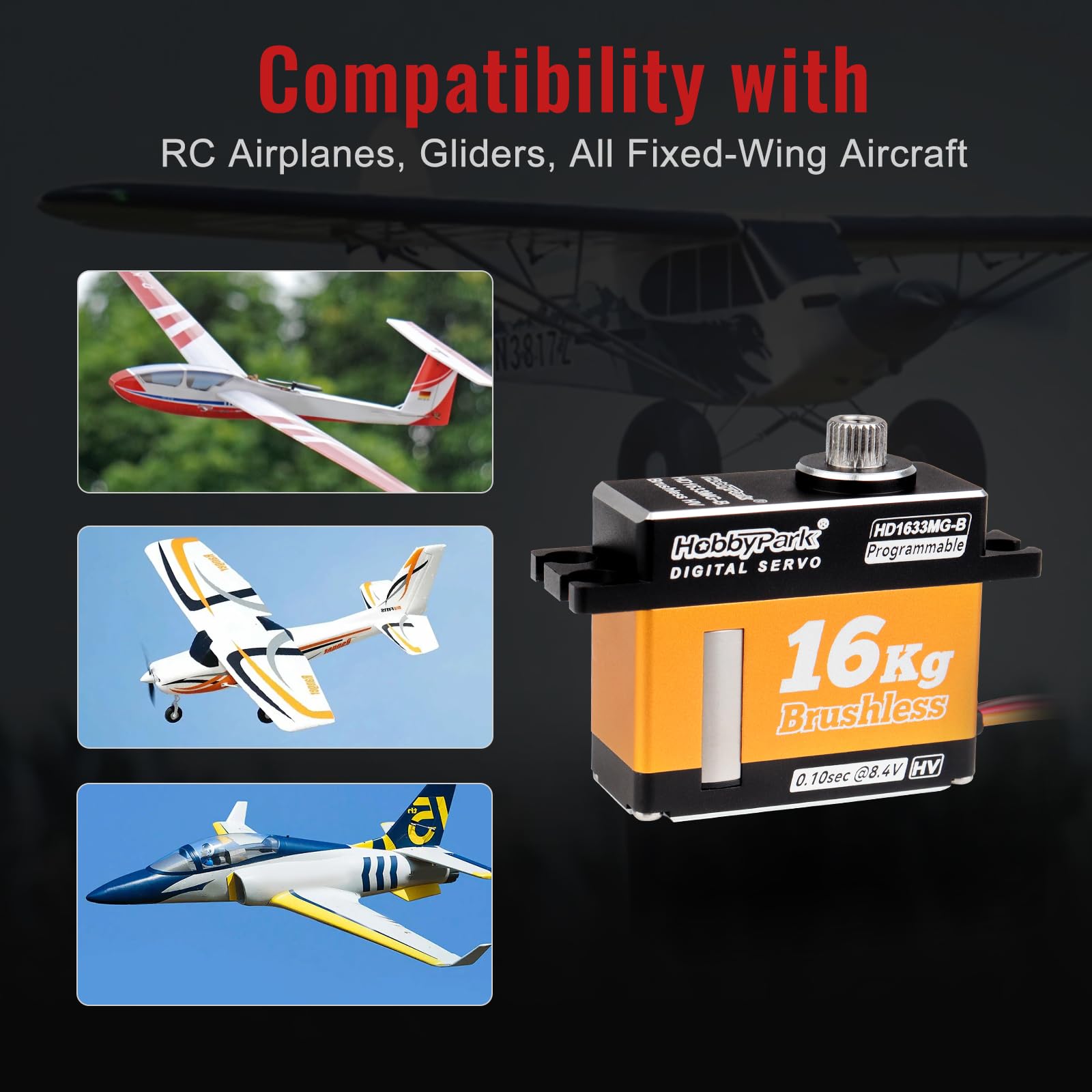 Hobbypark RC Aereo Servo Brushless All Metal Gears 16kg High Torque Digital Servo per RC Aircraft Airplane Fixed-Wing Servos