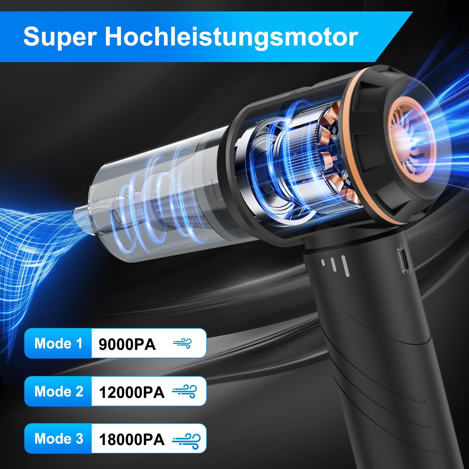 Fwiull Aspirapolvere per auto, 18000PA Aspirapolvere Portatile, 200000 U/min & Regolazione a 3 Velocità Aspirapolvere Portatile Senza Fili, Aspirapolvere per Auto pieghevole per Ufficio, Auto, Cucina