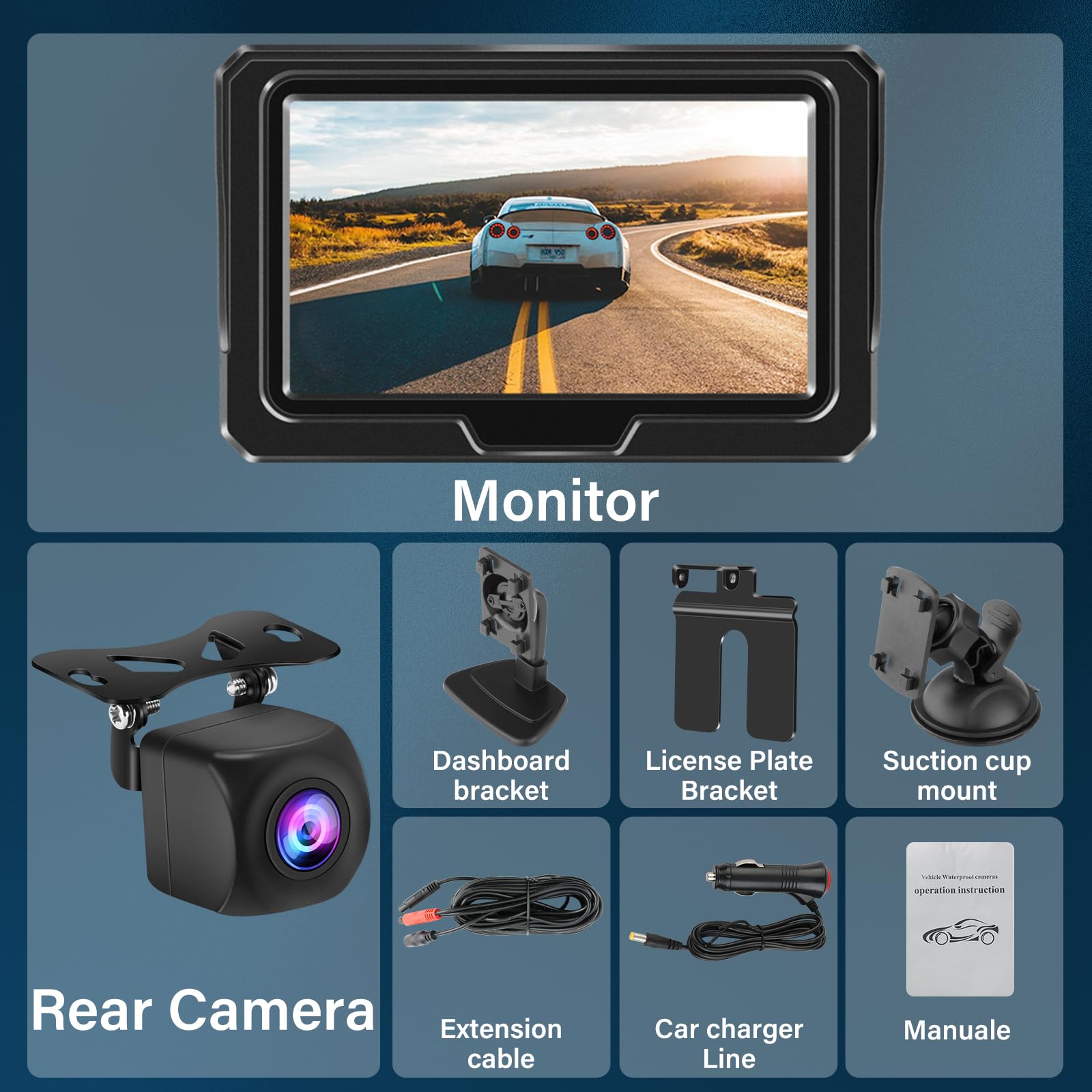 Samochód tylny aparat z monitorem AHD 1080P kamera tylna z 4,3" monitorem LCD, IP68, wodoodporna, noktowizor 140°, szerokokątna kamera tylna do samochodów, kamperów, ciężarówek, system pomocy