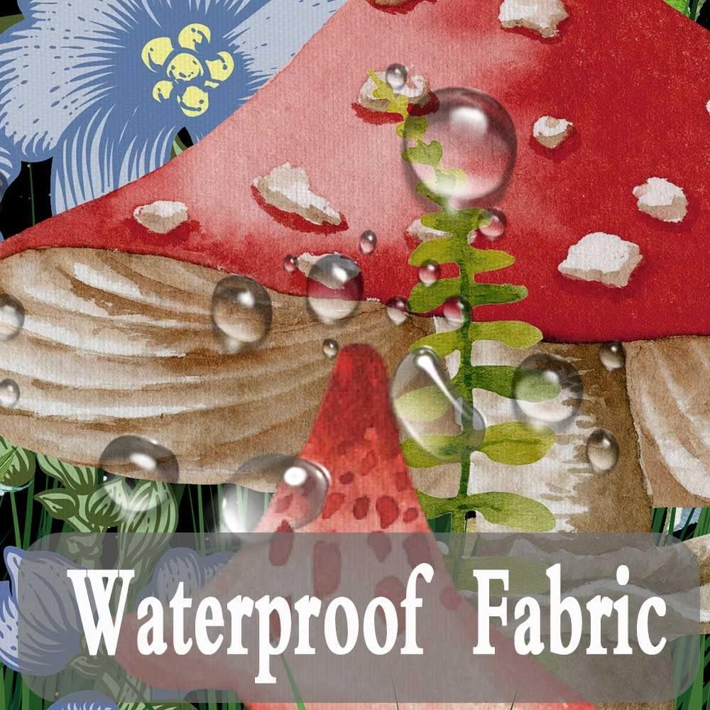 JAWO Mushroom Shower Curtain, Boho Moon Stars Aesthetic Floral Shower Curtains, Funny Frog Cottagecore Decor Kids Children Bathroom Accessories Set with Hooks, 70X75 in,Black