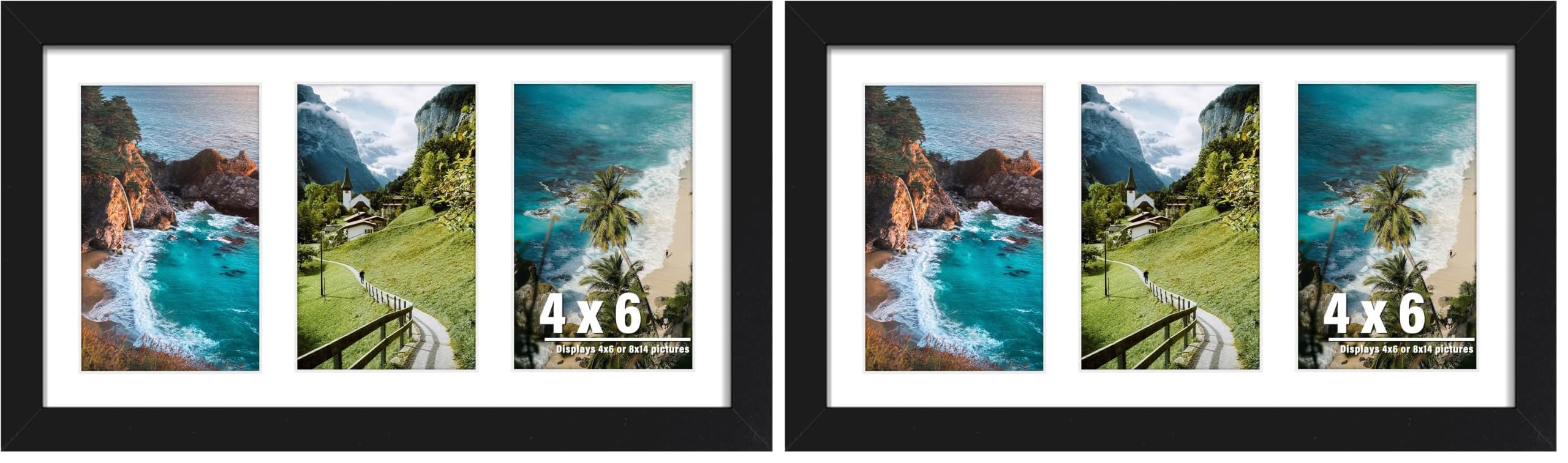 DUENPY 8x14 Collage Picture Frame, 4x6 Collage Picture Frame Displays Three 4x6 inch Photos, or 8x14 (Without Mat) for Available Horizontal Wall Mounting Display and Vertical, Black. (Pack of 2)