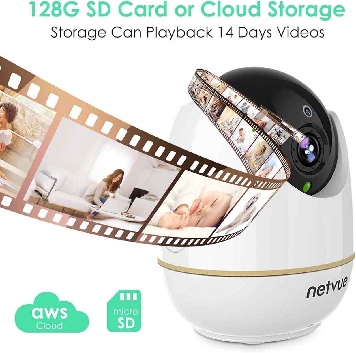 Get Special Price Netvue Indoor Camera, Enhanced Security Camera with Advanced AI Skills for Pet/Baby/Nanny, 1080P FHD 2.4GHz WiFi Night Vision Home Camera, 2-Way Audio Dog Camera, Cloud Storage/TF Card, White