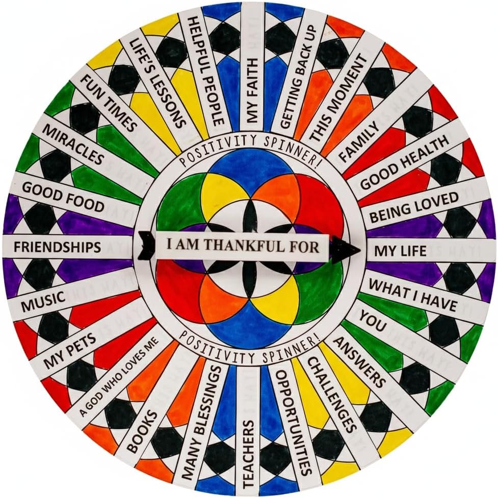 Gratitude Spinner Wheel, Colorful Mindfulness Meditation Tool with Daily Thankfulness Prompts, Self Care Gift Basket Set with Decorative Magnet