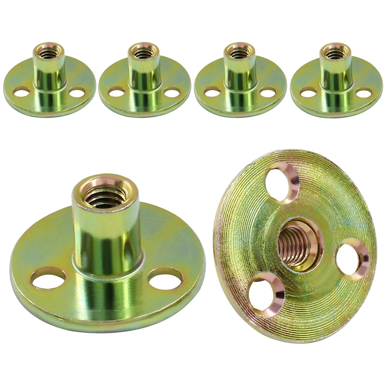 Hordion 12Pcs 3/8"-16 Carbon Steel T Nuts, Round Base Plate Nut, Furniture Hardware Flange Insert Female Thread