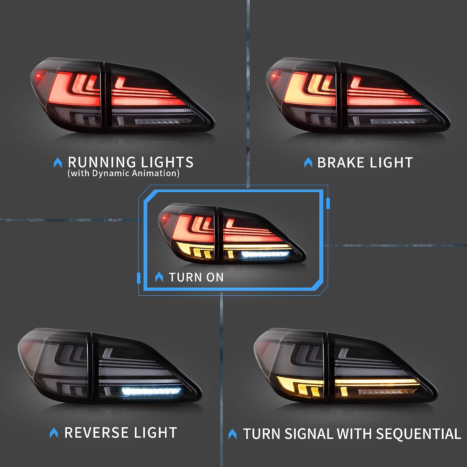 VLAND Led Tail lights Compatible with Lexus RX 2010-2015 w/Switchback w/Dynamic Animation& Breathing Lighting, Smoke Passenger+Driver Sides