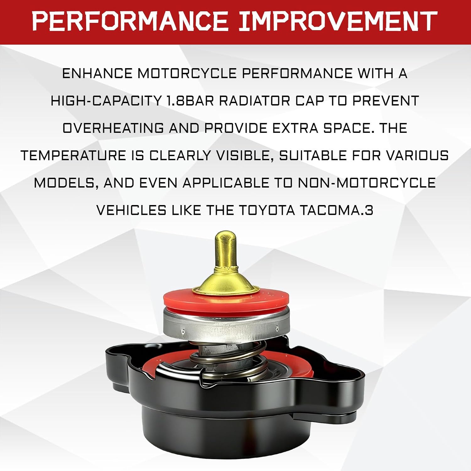 Radiator Cap High Pressure 1.8 Bar 25.6 PSI Durable Metal Leak-Proof Cooling System Radiator Cap Cover with Temperature Gauge Compatible with Honda, Yamaha, Kawasaki, Suzuki Motorcycles & ATVs