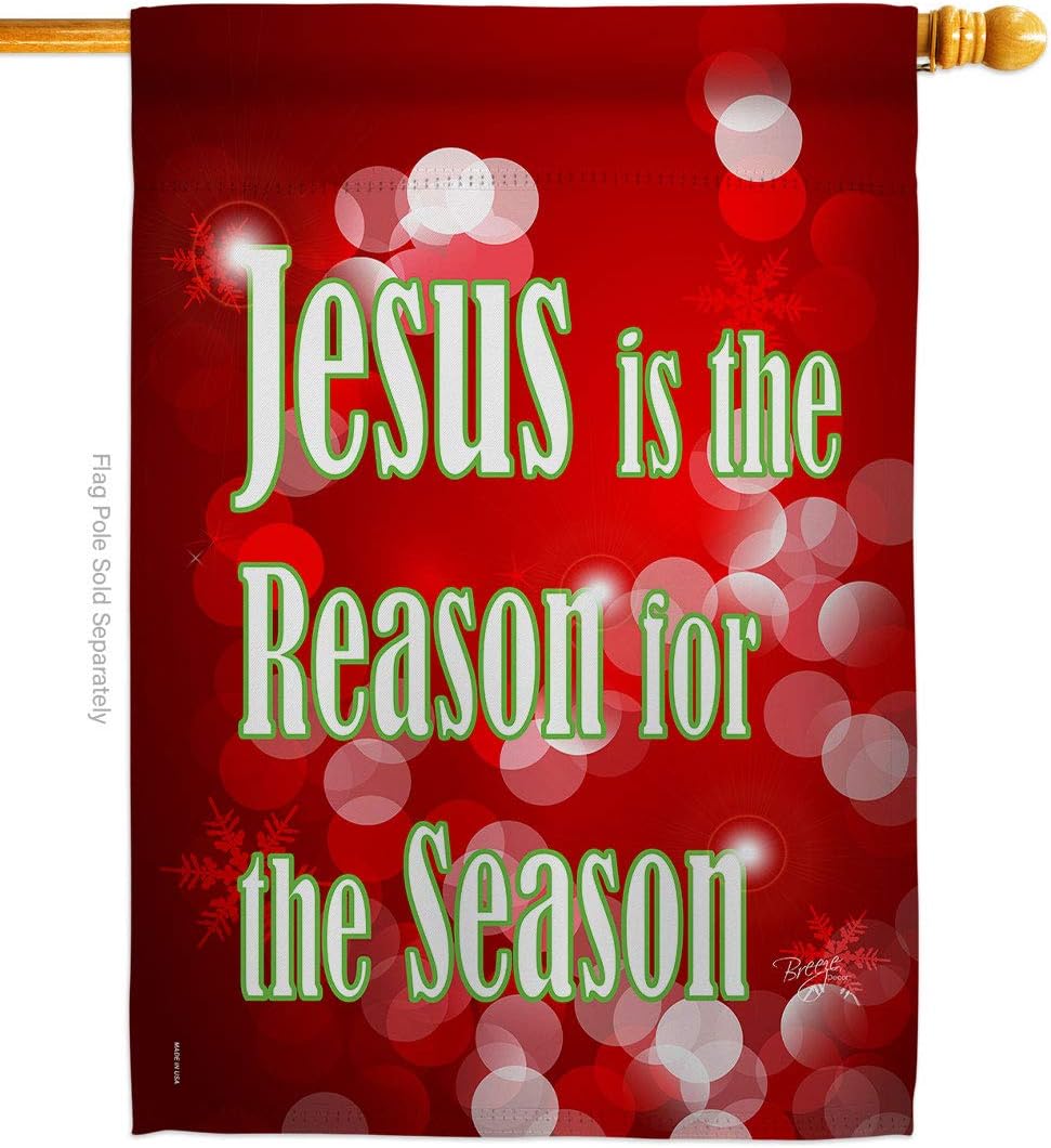 Jesus Is The Reason For The Season Flag Indoor Winter Decorations For Home Wall Hanging Banner Room Patio Porch Door House Outdoor Christian Tapestry Signs Poster Nativity Decor Religious Gifts Made In USA