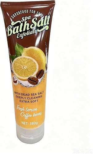 Fruit of the Wok ali Natural Spa Bath Salt Exfoliate 380g - Gentle Dead Sea Salt Body Scrub for Deep Cleansing & Soft Skin (LEMON COFFEE)