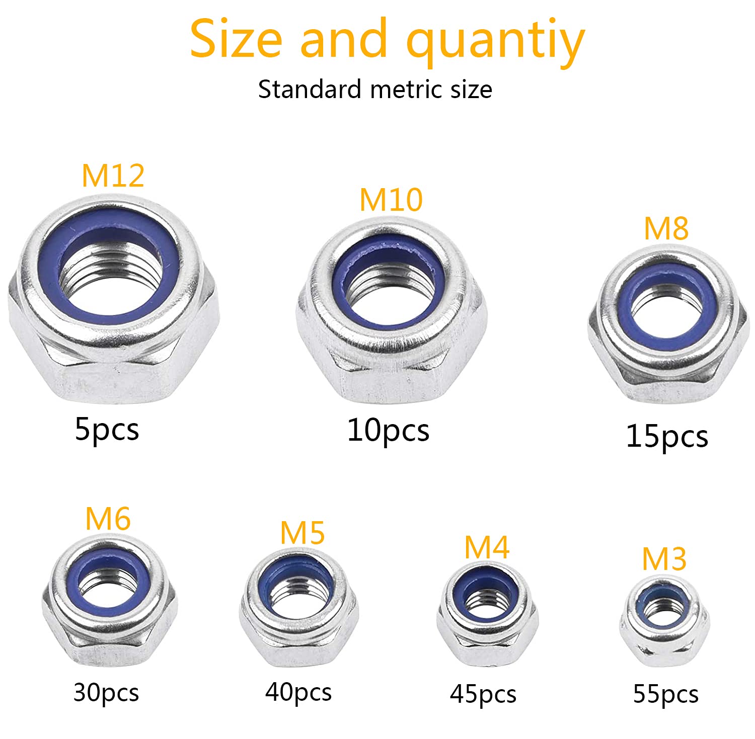 Dadi Autobloccanti Con Nylon Set 200pz - M3-M12 Acciaio Inox Con Scatola - Foto 5