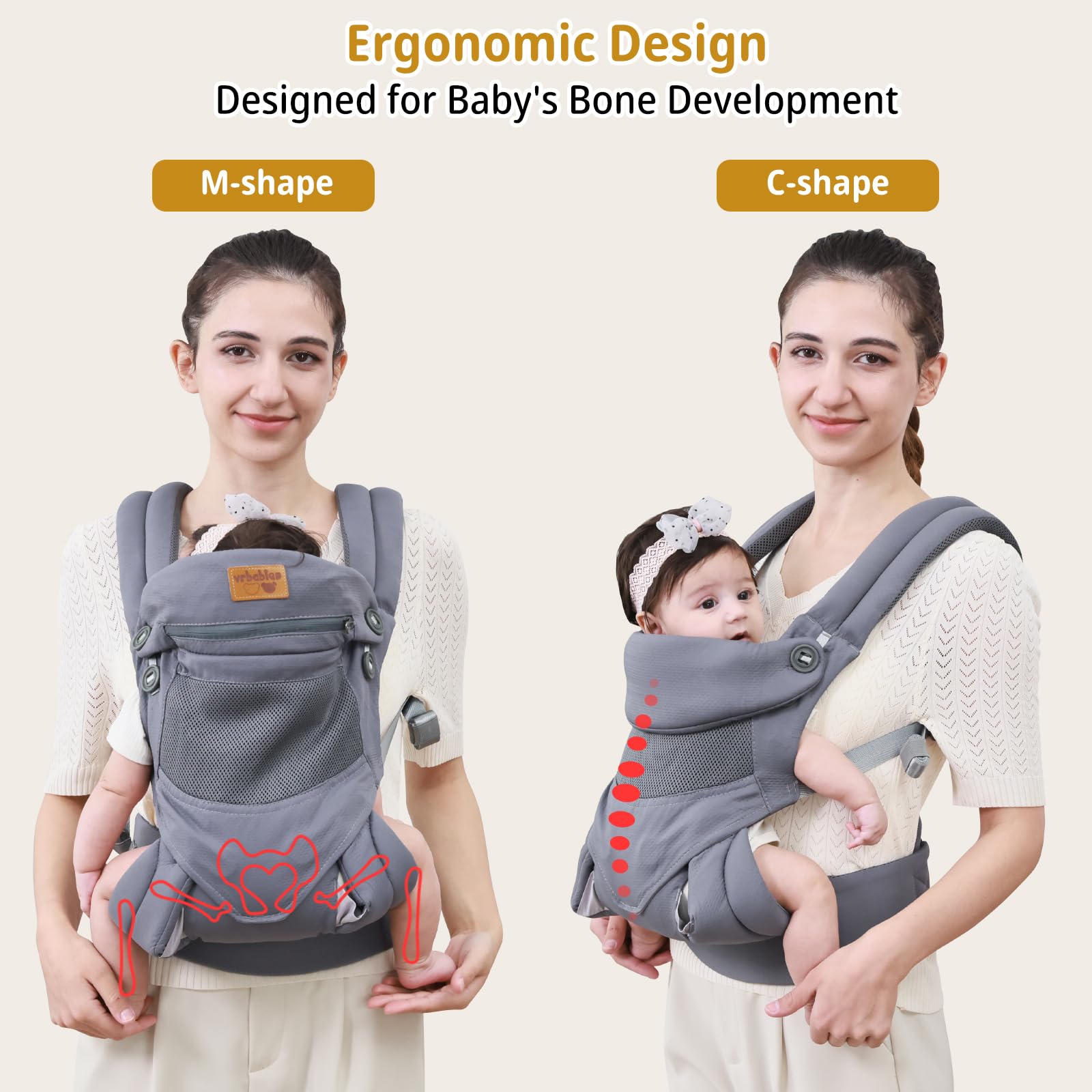 Babytrage für Neugeborene ab Geburt, Weich Atmungsaktiv Babytrage mit verstellbarem Hüftgurt Schulterriemen und Kapuze, Schwarz Baby Trage Vorne und Hinten Tragen für Babys 4-16kg