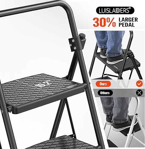 Miniatura 3 de LUISLADDERS Escalera plegable de acero con agarre manual y pedal ancho antideslizante, 500 libras EN131