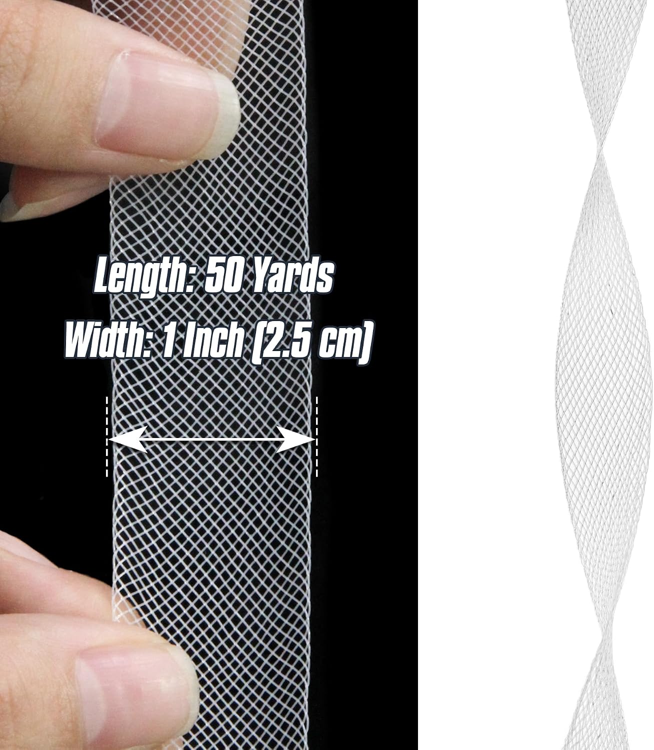 50 Yards 1 Inch Polyester Horsehair Braid for Sewing, Horsehair Trim for Boning Sewing Hat Skirt Wedding Dress Dance Gowns, White