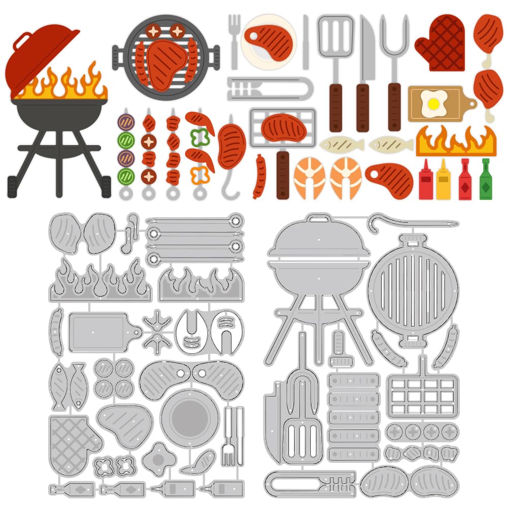 DELORIGIN BBQ Grilling Tools Cutting Dies Barbecue Metal Die Cuts for Card Making Kitchenware Embossing Stencils Dies Template for DIY Scrapbooking Album Paper Cards Art Craft Party Decor