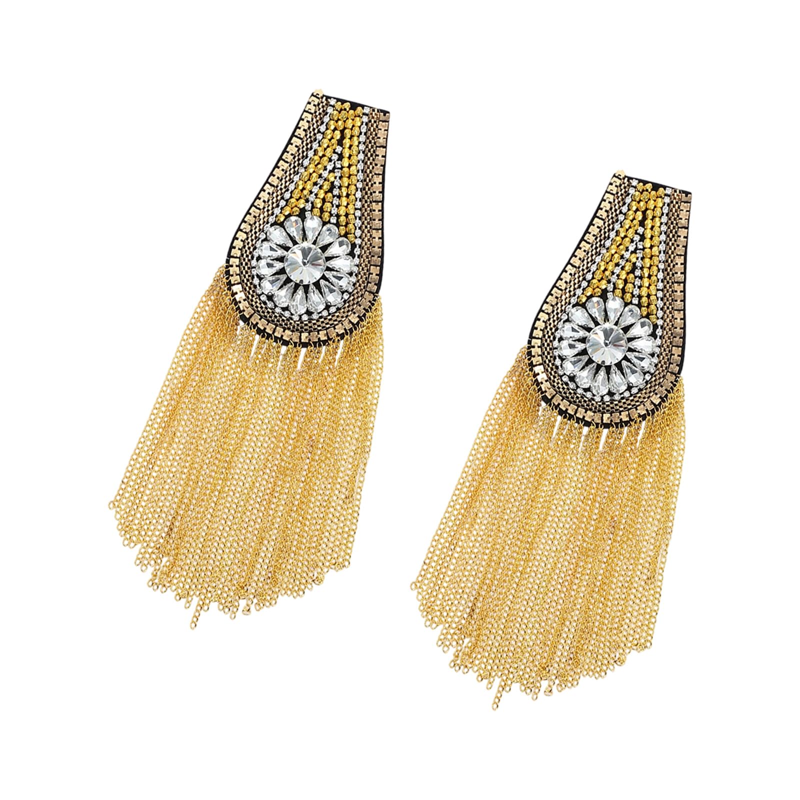Shurhome Metal Tassels Epaulette Fringed Rhinestones Shoulder Epaulets for Evening Gowns Party Outfits and Costume Embellishment Metal Costume Accessories