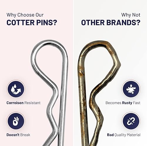 Miniatura 5 de JaamZee Chaveta Pins - 50 pines R - Acero de aleación resistente y duradero - Kit surtido de pasadores de chaveta en forma de R en 6 tamaños