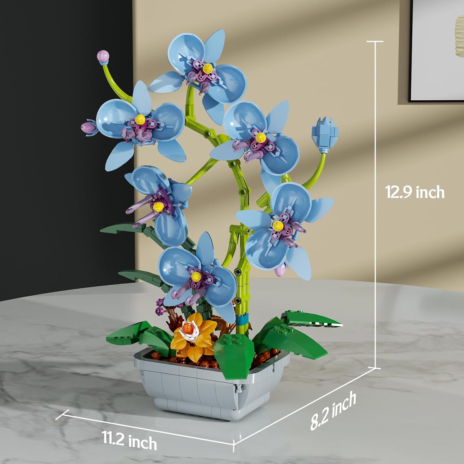 itshWOee Blue Orchid Flowers Bouquet Building Set, Botanical Collection Artificial Plant for Home Décor, Ideal Gifts for Mother's Day, Anniversary, Birthday