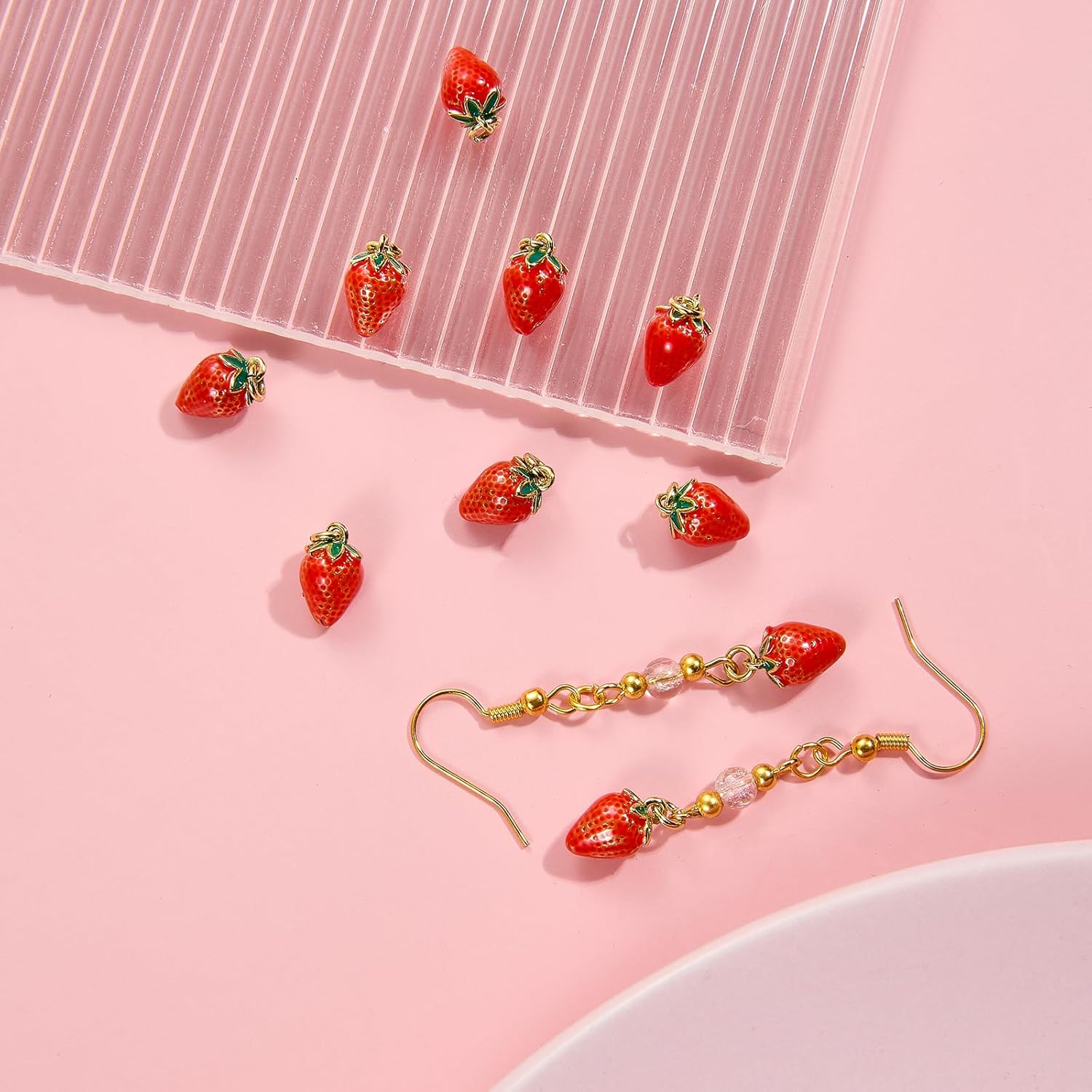 Cherry Strawberry Charms for Jewelry Making Bulk Red Cute Enamel Charms Pendants for Earrings Necklaces Bracelets DIY Supplies - Image 4