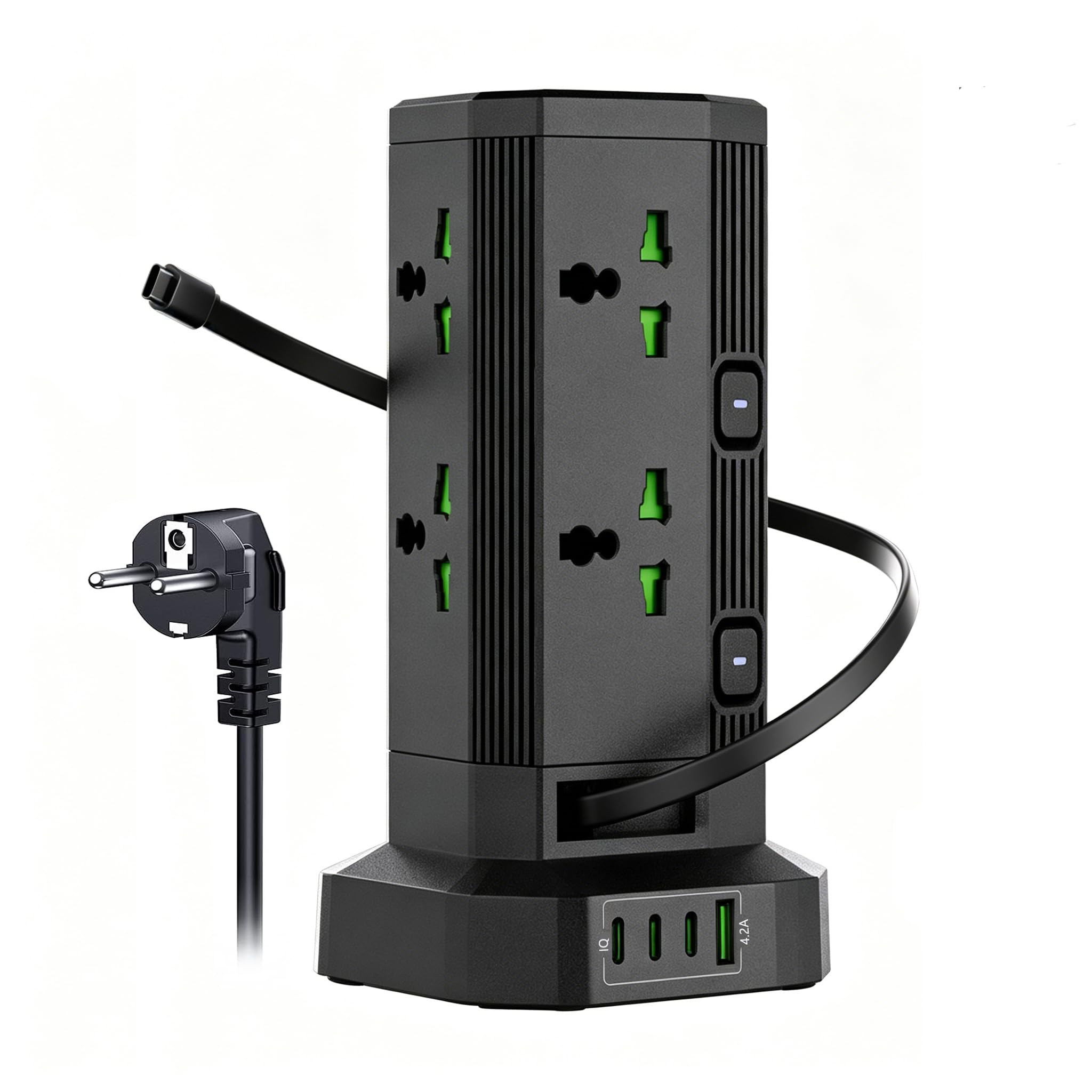 Multiprise avec 4 USB,Tour Multiprise avec câble rétractable Type-C