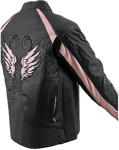 Miniatura 9 de Milwaukee Leather ML1952 Chaqueta de cuero para mujer con diseño bordado de alas y remaches negros