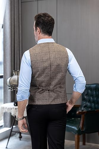 Miniatura 6 de Chaleco de traje vintage para hombre, chaleco de tweed a cuadros, chaleco de ajuste regular para padrinos de boda