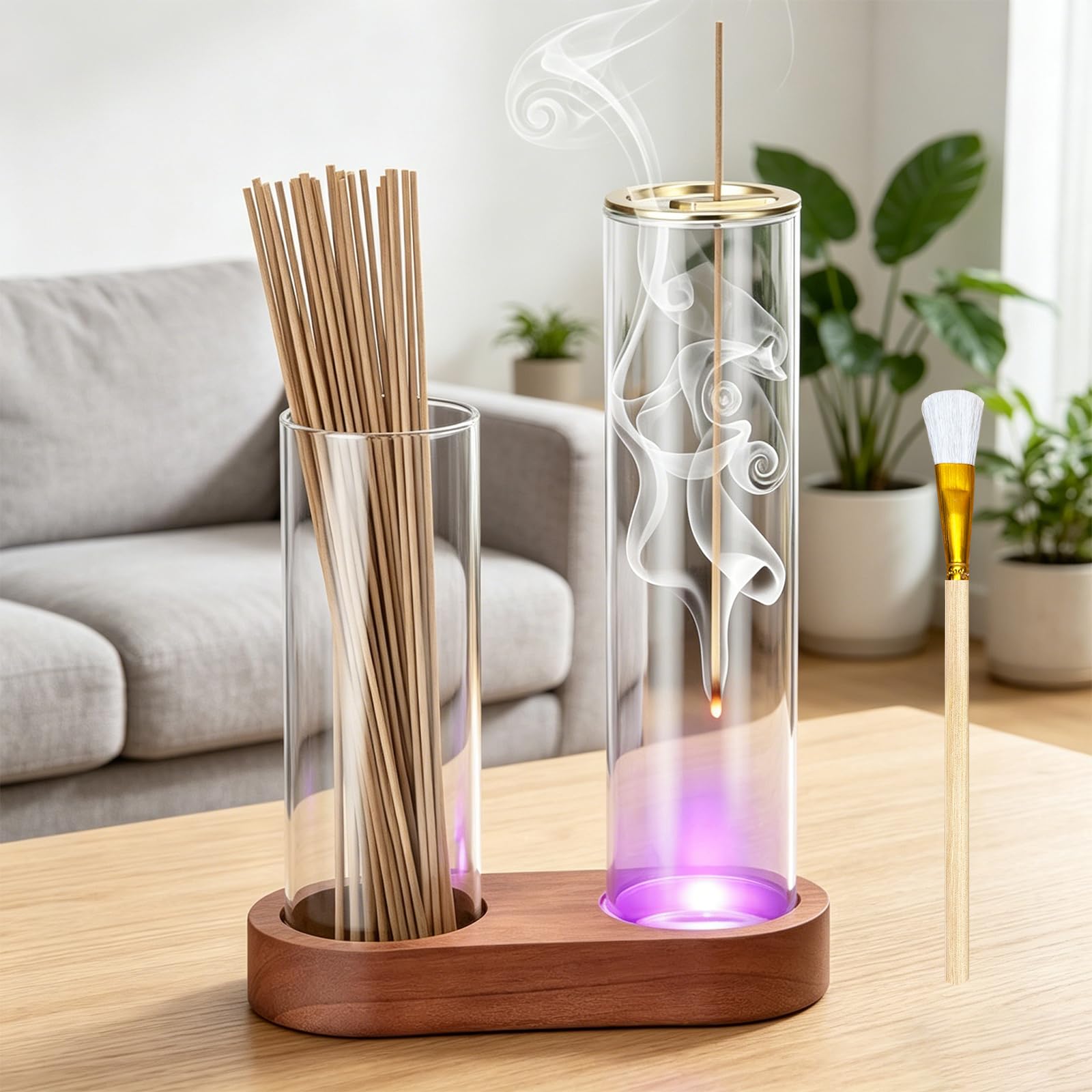 Photo 1 of 2 in 1 Glass Glowing Incense Holder for Sticks with Glass Ash Catcher, Upside Down Anti-Ash Incense Stick Burner, Modern Vertical Incense Holder for Yoga, Spa, Meditation and Home Decor